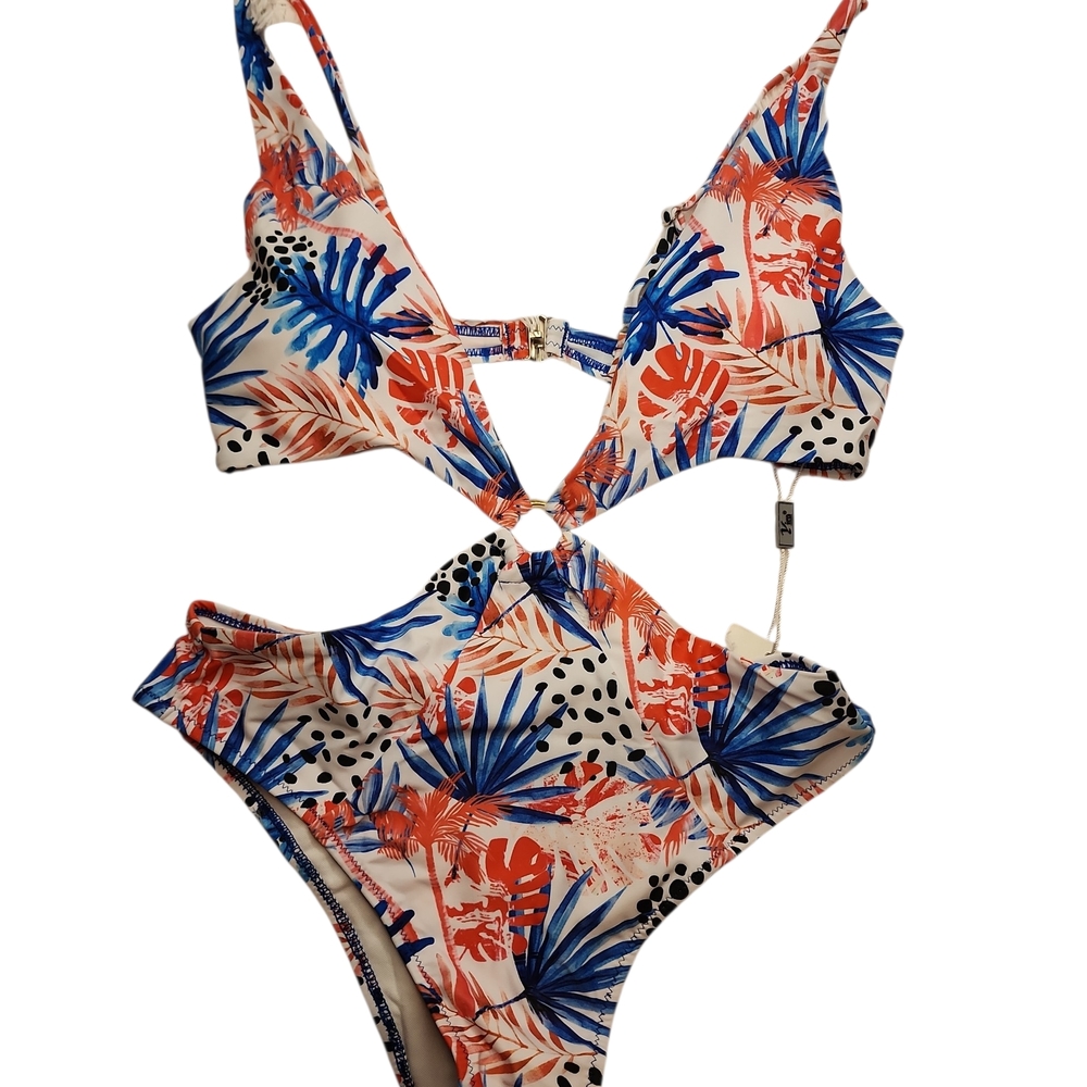 Tropical Floral Cutout One Piece Swimsuit